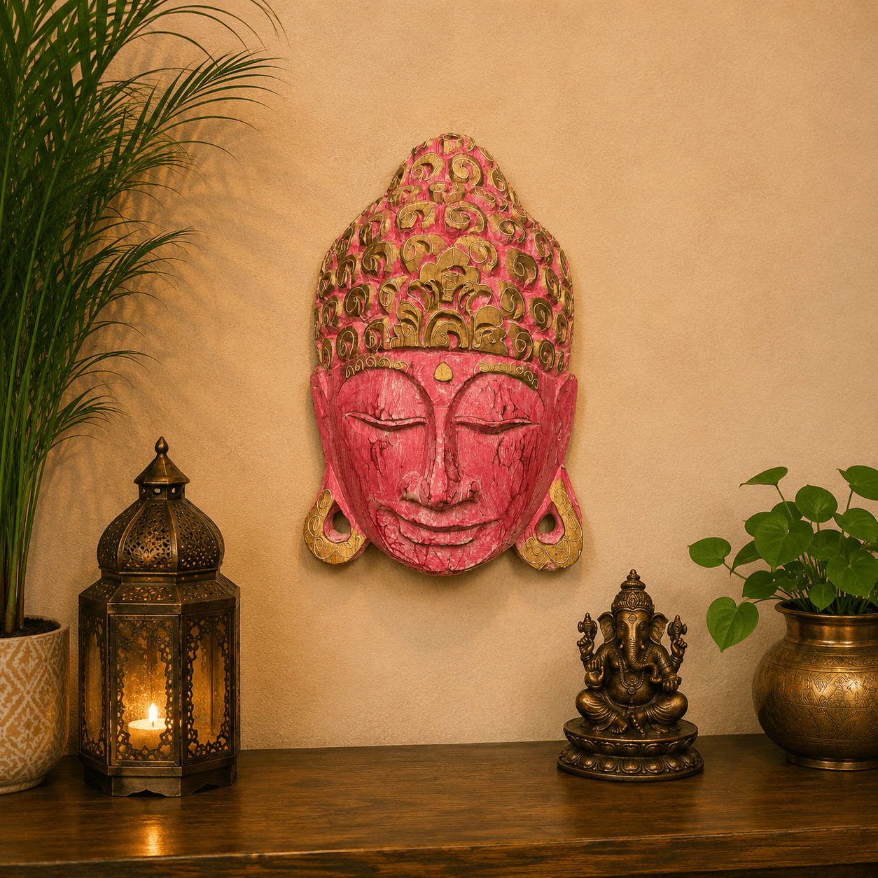 Máscara Decorativa Buda Padma Rosa de la India - BOUTIQUEDELAINDIA