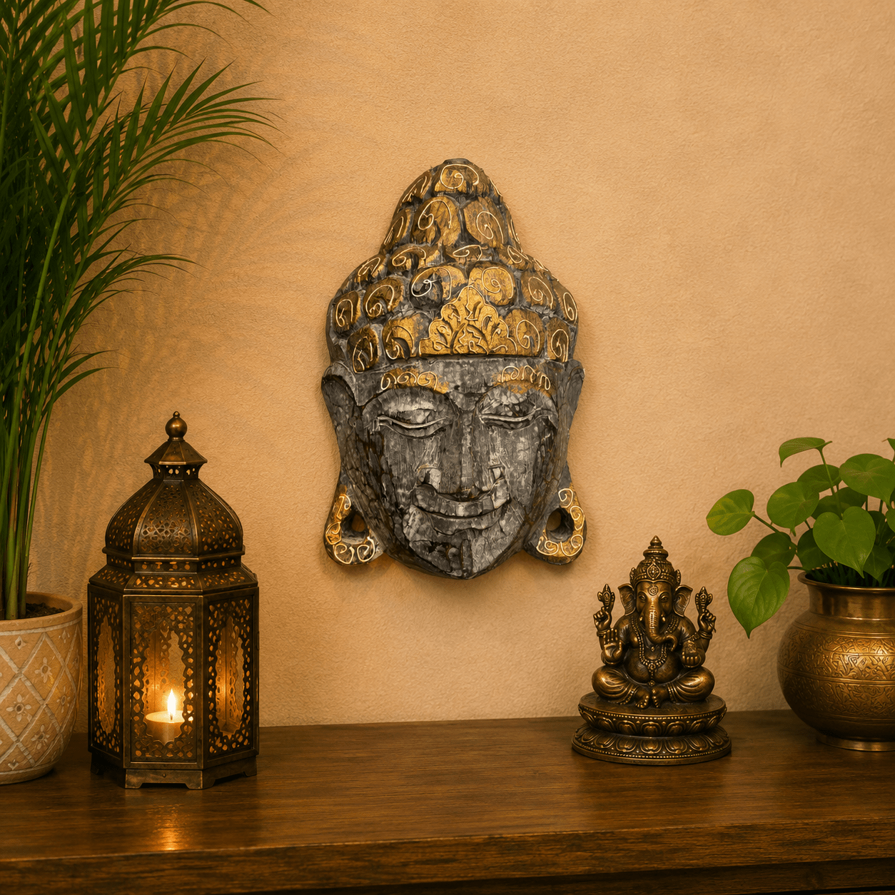 Máscara Decorativa Buda Ashoka Gris de la India - BOUTIQUEDELAINDIA