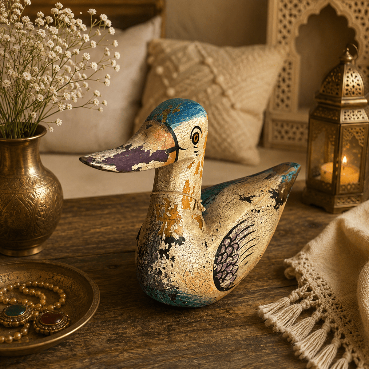 Pato Decorativo Kamal Pintado a Mano en Madera - BOUTIQUEDELAINDIA