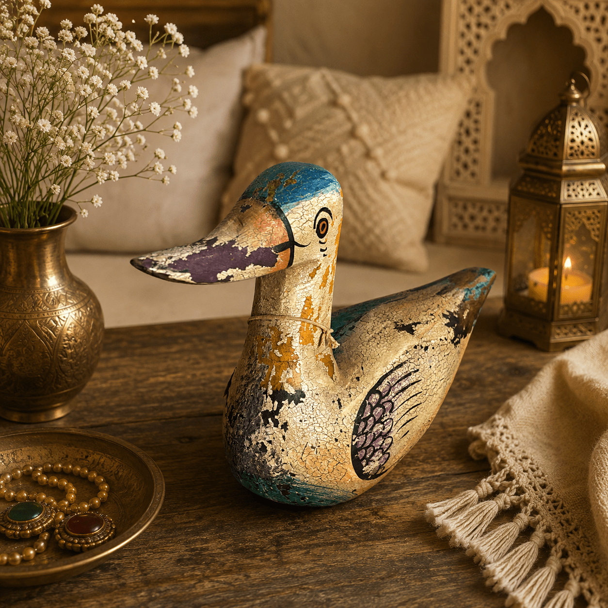 Pato Decorativo Kamal Pintado a Mano en Madera - BOUTIQUEDELAINDIA