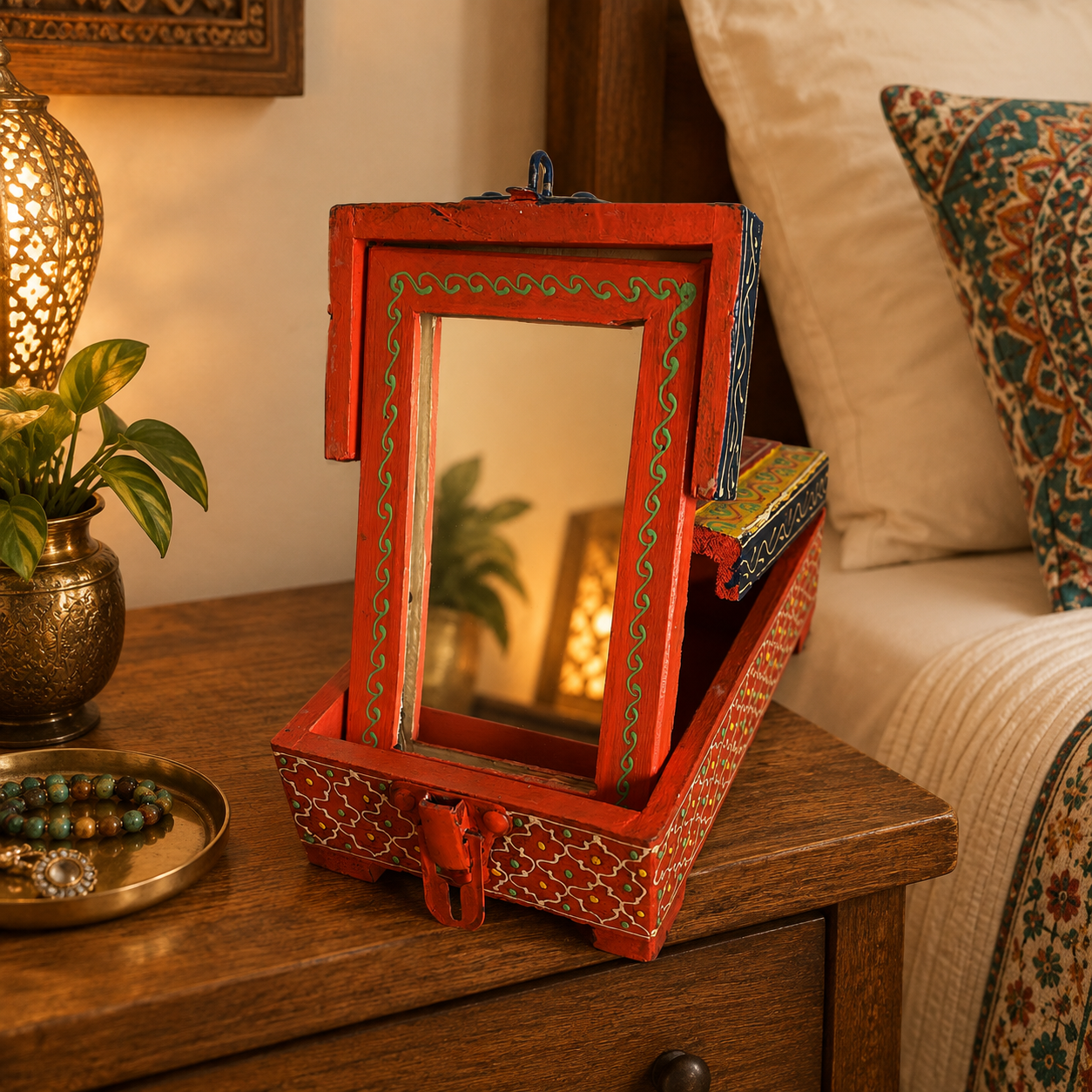 Joyero Artesanal Shringar con Espejo Plegable - BOTIQUEDELAINDIA