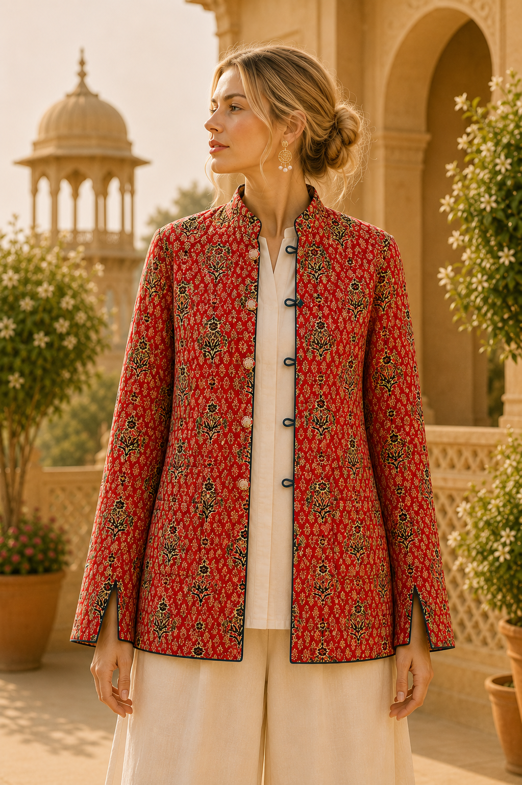 Chaqueta Doble Faz Rajasthan Coral Bloom