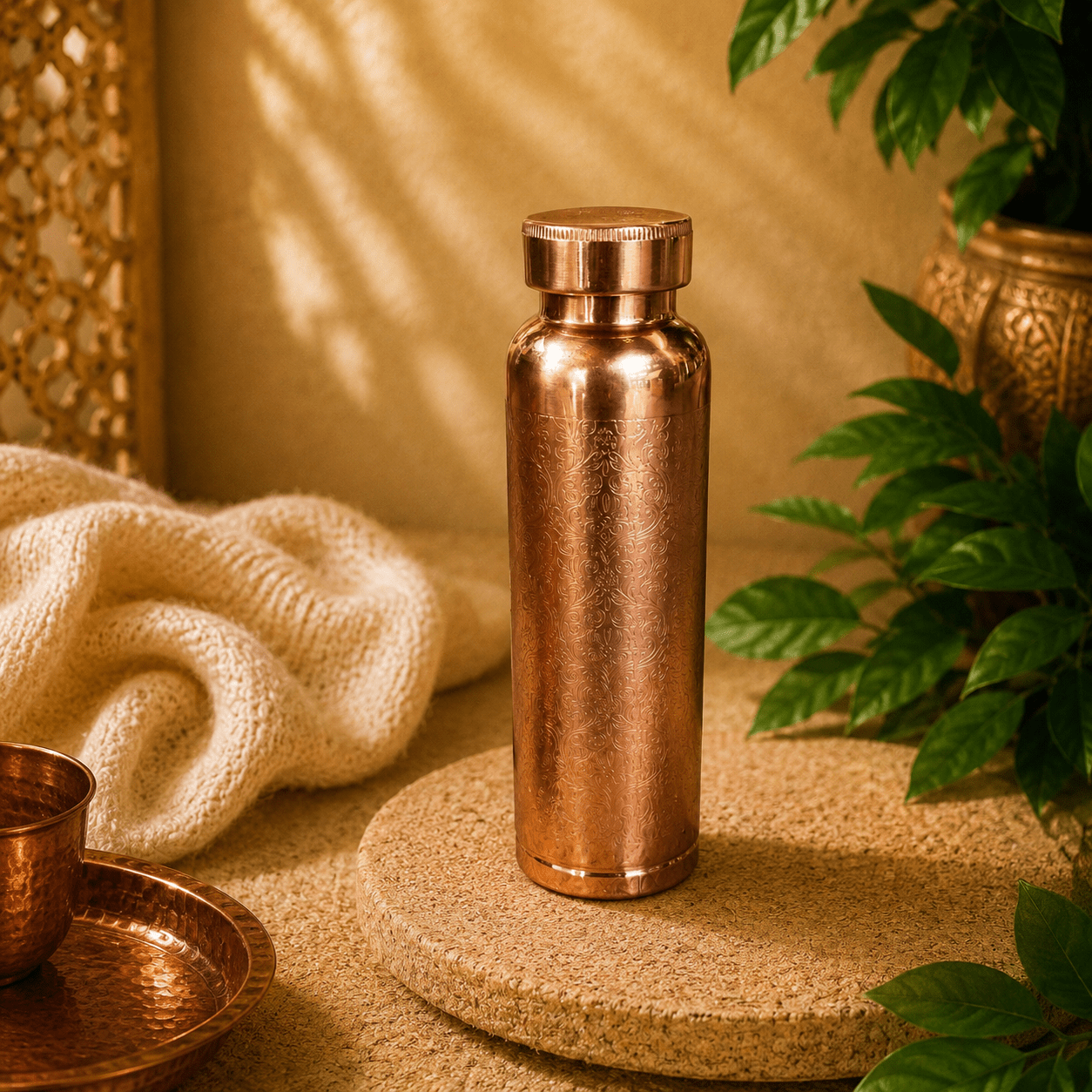 Botella de Cobre Grabada de la India Mahal - BOUTIQUEDELAINDIA
