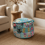 Puff Patchwork Meera Turquesa Artesanal