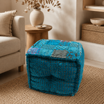 Puff Cubo Vihana Turquesa Artesanal