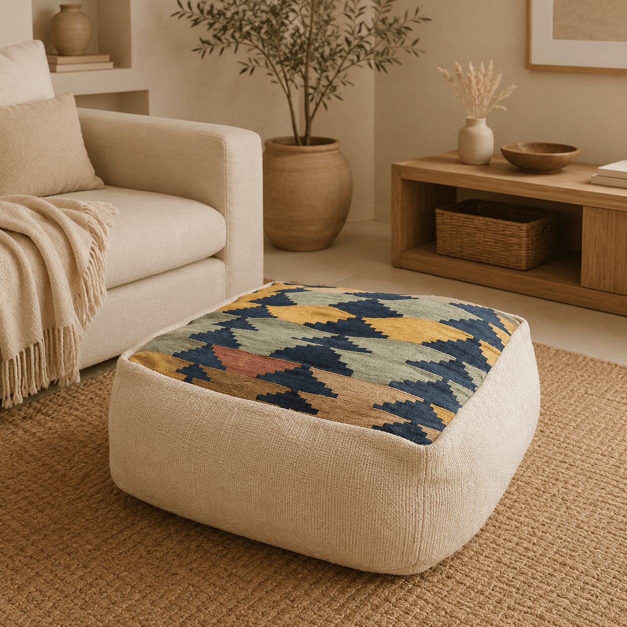 Puff Circular Kilim Anatolia Turquía - BOUTIQUEDELAINDIA