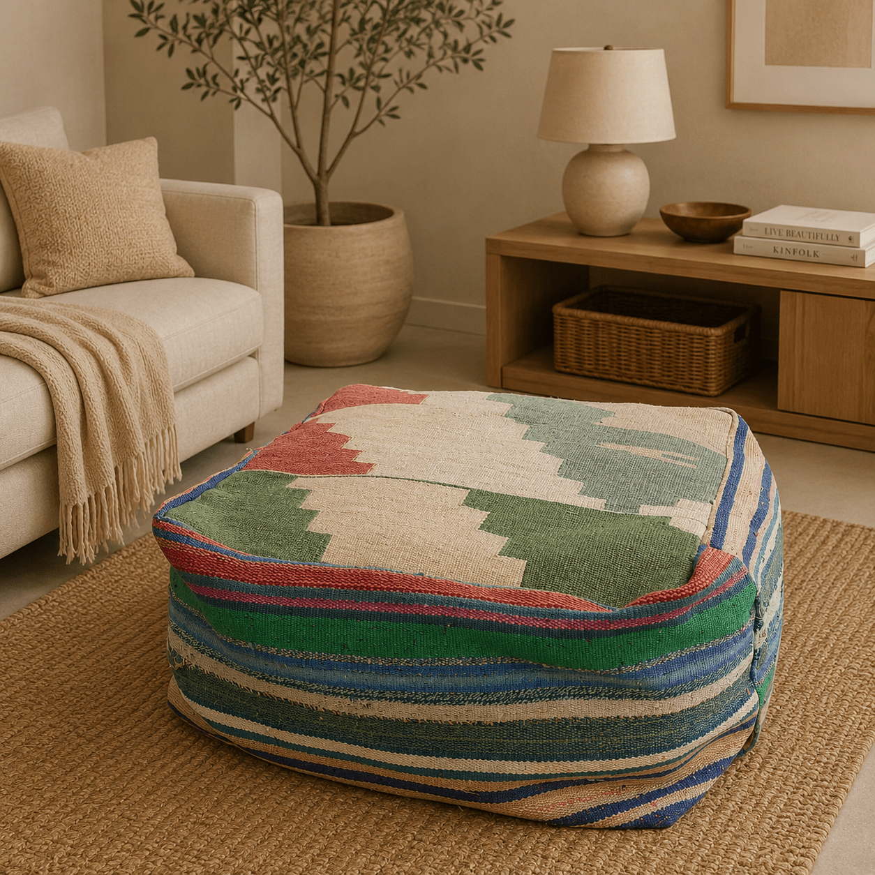 Puff Circular Kilim Esmeralda de Anatolia Turquía - BOUTIQUEDELAINDIA
