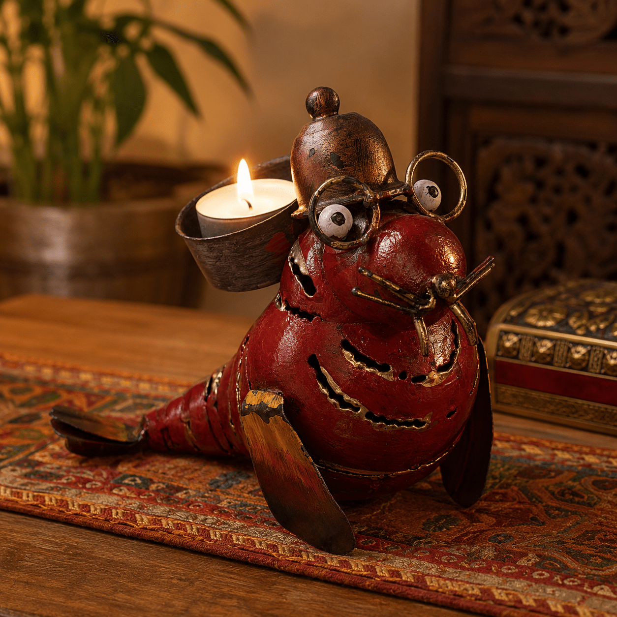 Porta vela Decorativo Ratón Cocinero en Metal - BOUTIQUEDELAINDIA