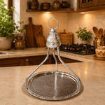 Bandeja Oriental Plegable Plateada con Soporte Giratorio - BOUTIQUEDELAINDIA