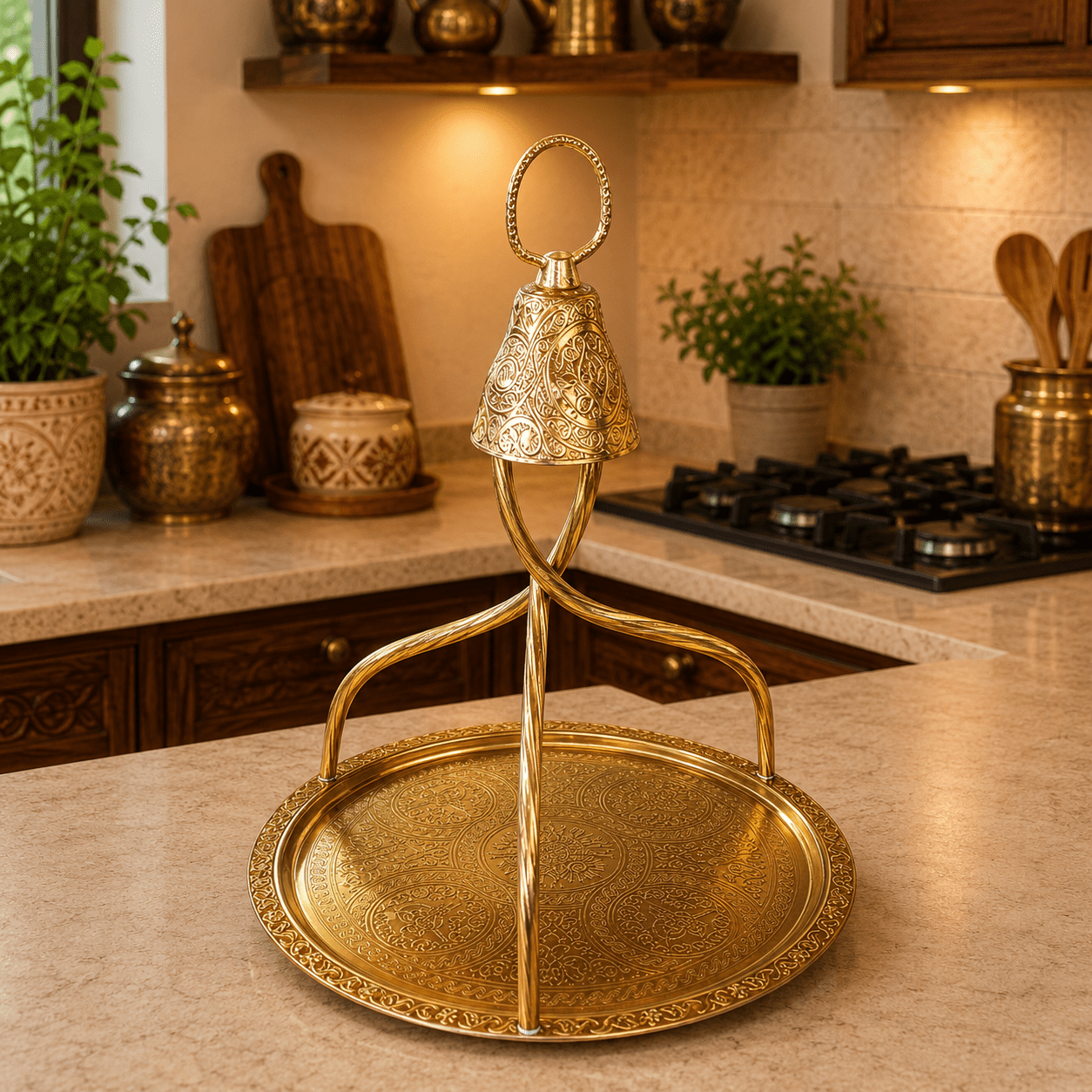 Bandeja Oriental Plegable Dorada con Soporte Giratorio - BOUTIQUEDELAINDIA