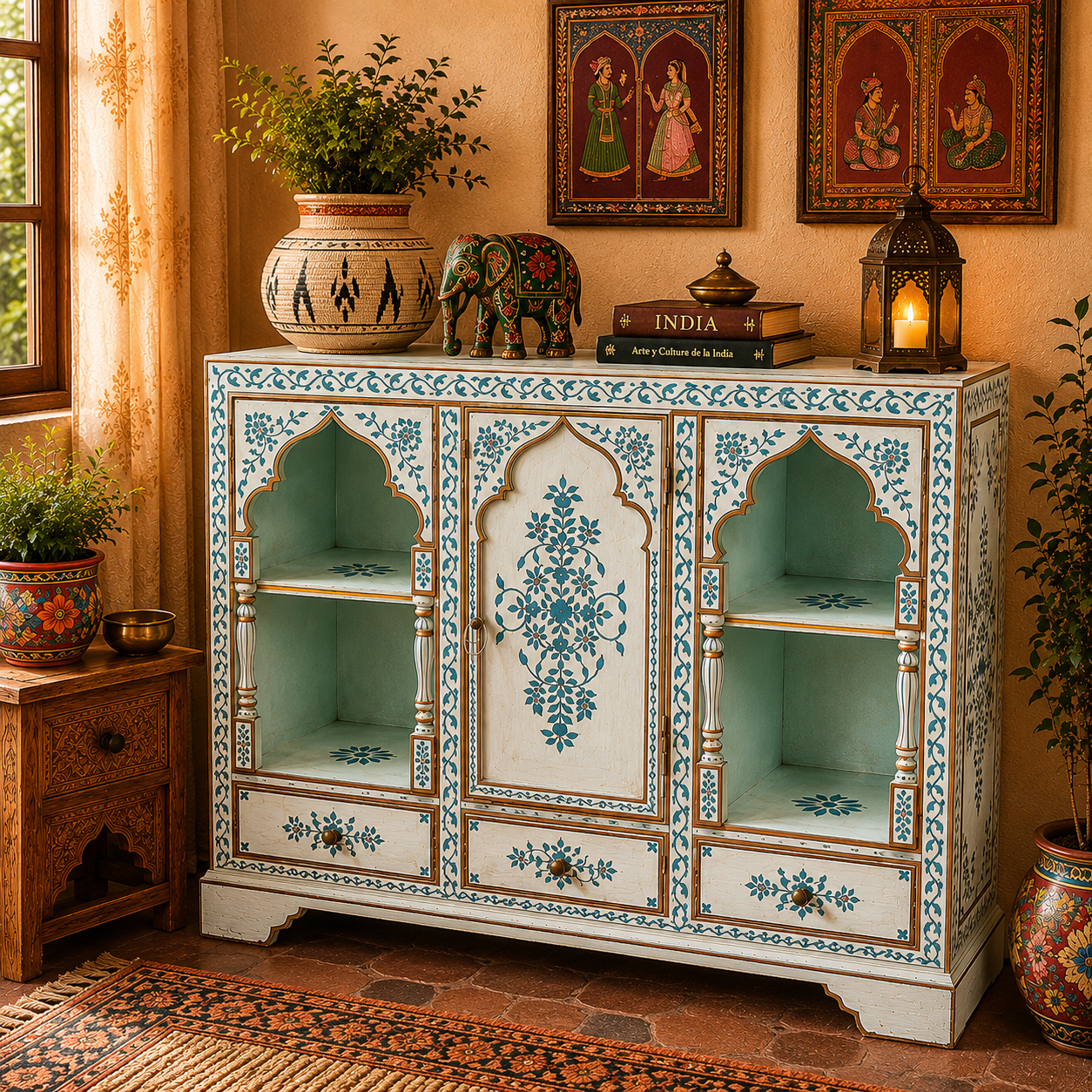 Consola Vintage De la India con Estilo Oriental Exclusivo