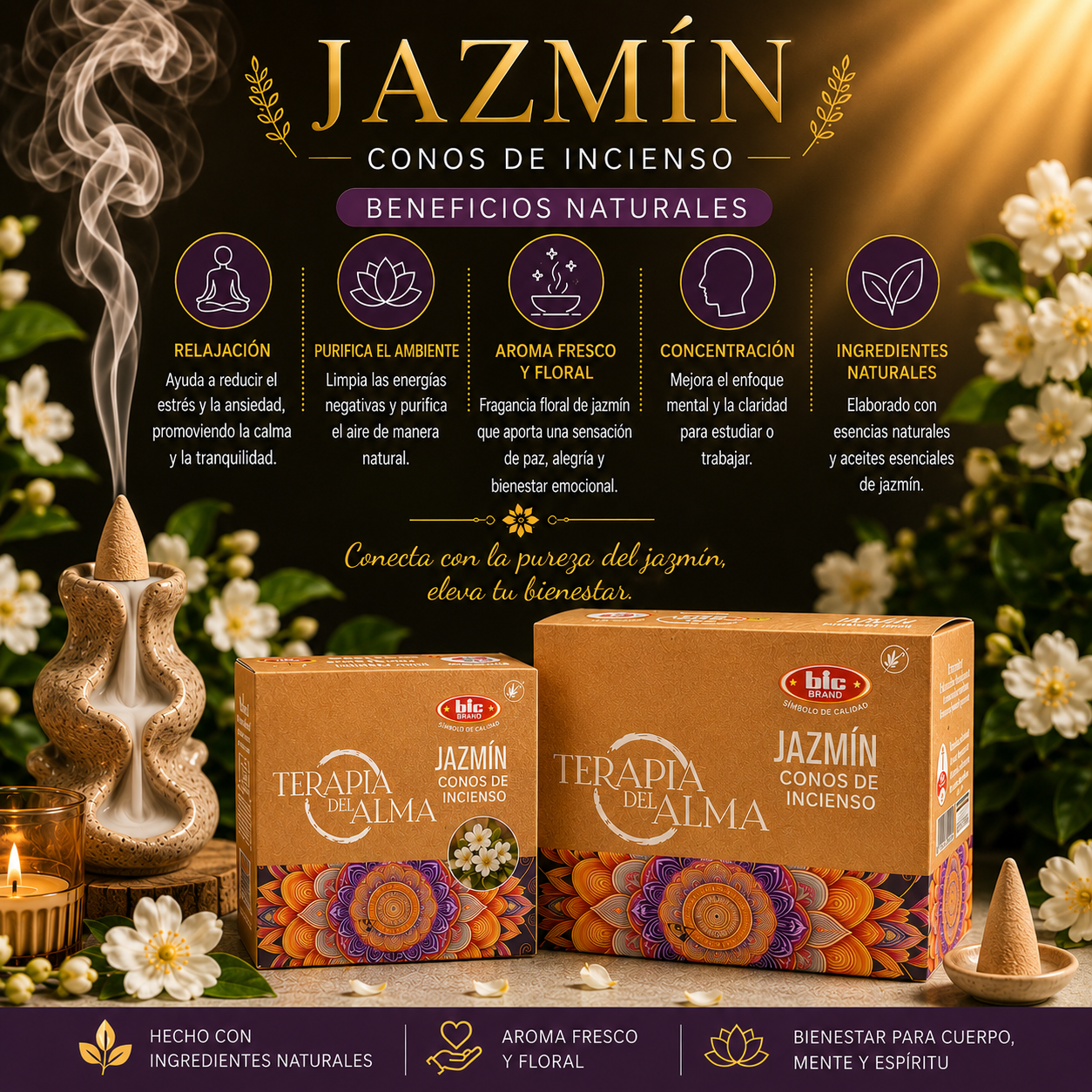 Incienso Bic Cono - Cascada  de Jazmin PPM2.4K
