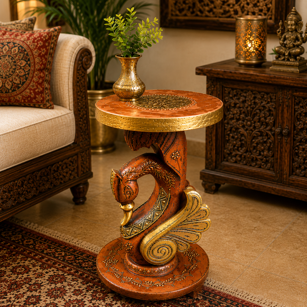 Mesa Decorativa Cisne Tallada a Mano