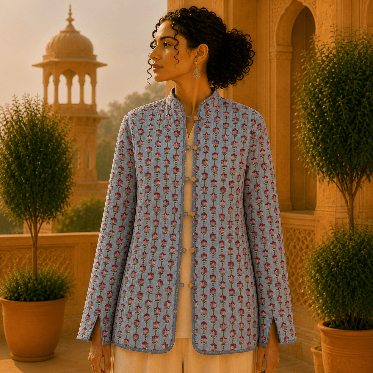 Chaqueta Doble Faz Jardínin Azul - BOUTIQUEDELAINDIA
