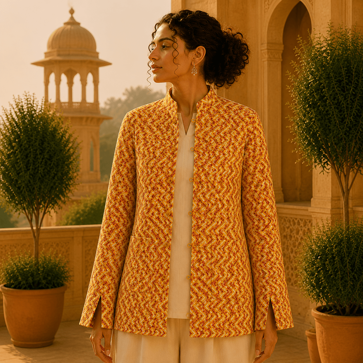 Chaqueta Doble Faz Mostaza Jaipur Chevron