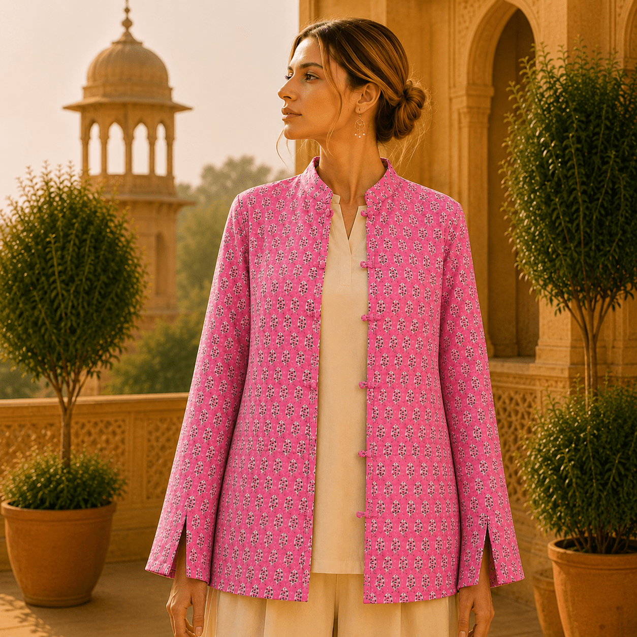 Chaqueta Doble Faz Rosa Floral - BOUTIQUEDELAINDIA