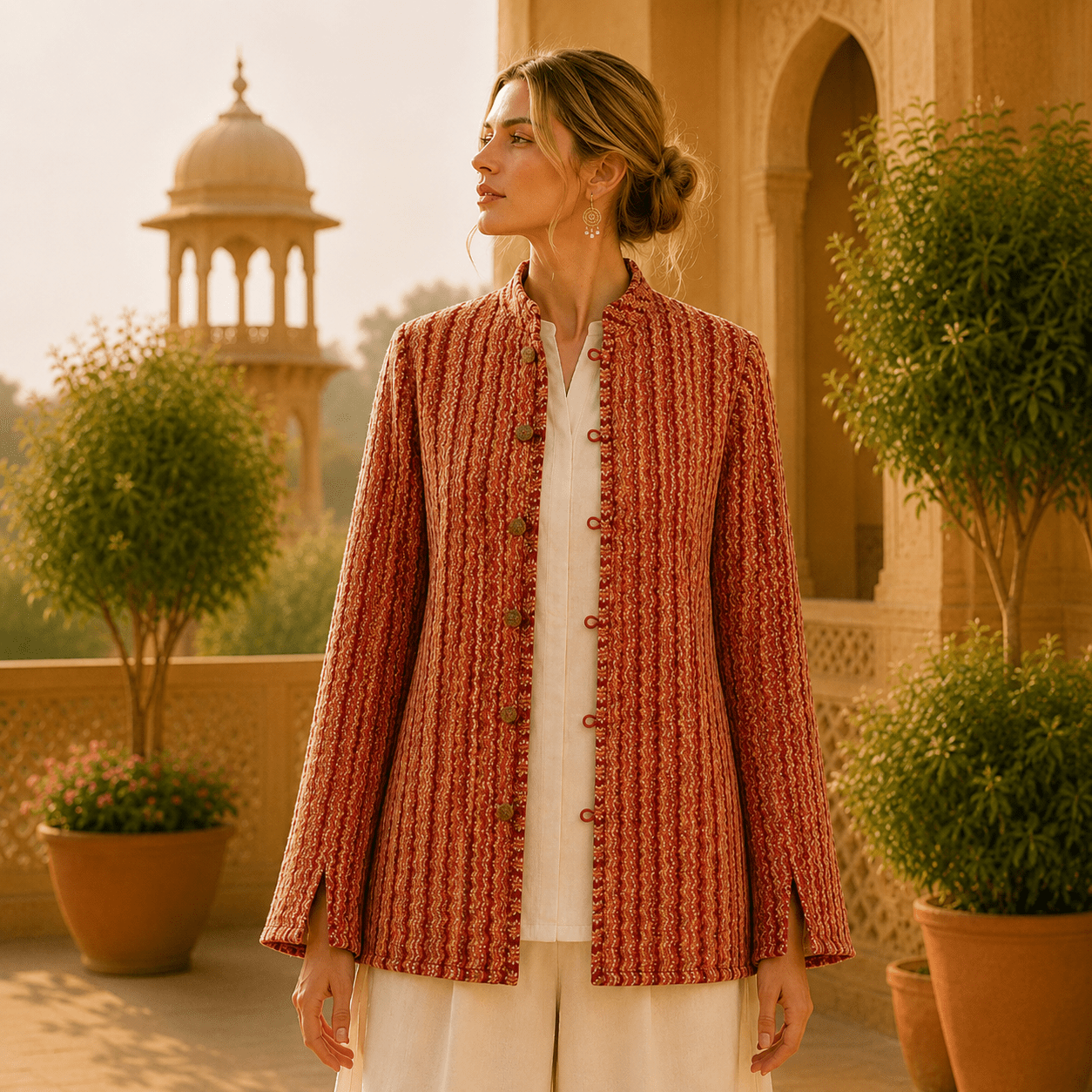 Chaqueta Doble Faz Rajasthan Coral Bloom - BOUTIQUEDELAINDIA