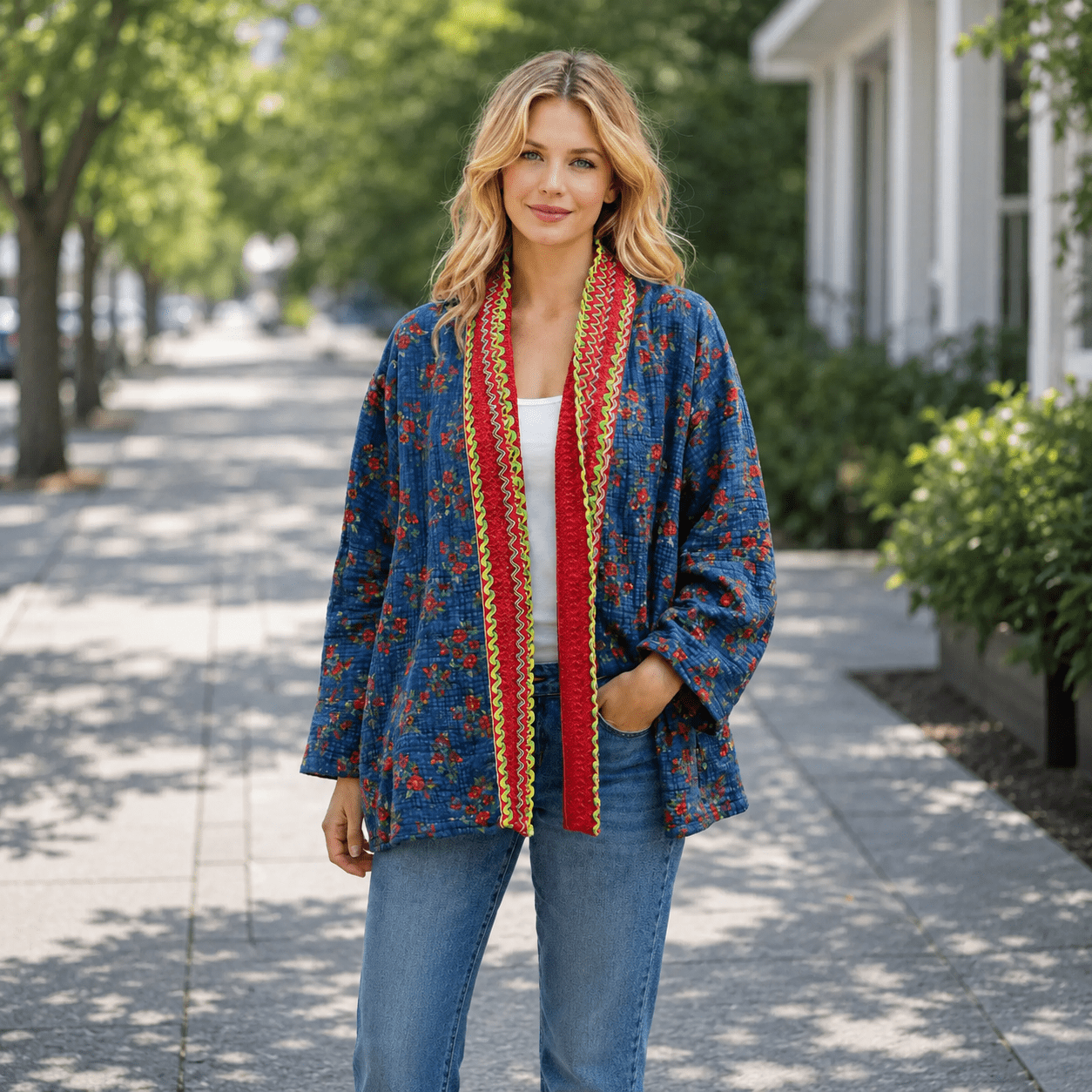 Kimono Agni Doble Faz Edición Especial Azul Floral - BOUTIQUEDELAINDIA