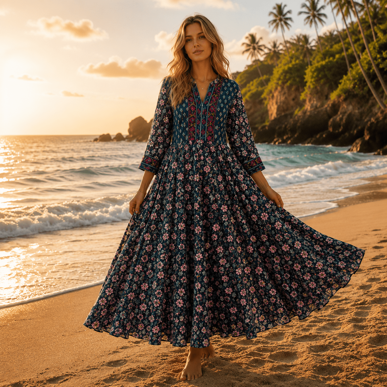 Vestido Anarkali Color Azul