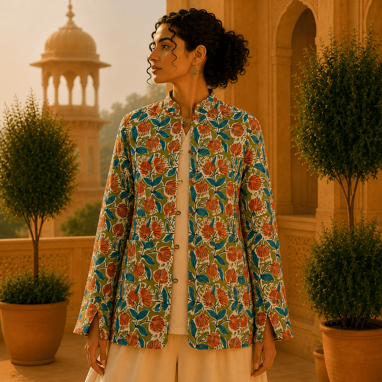 Chaqueta Doble Faz Coral Botánico - BOUTIQUEDELAINDIA
