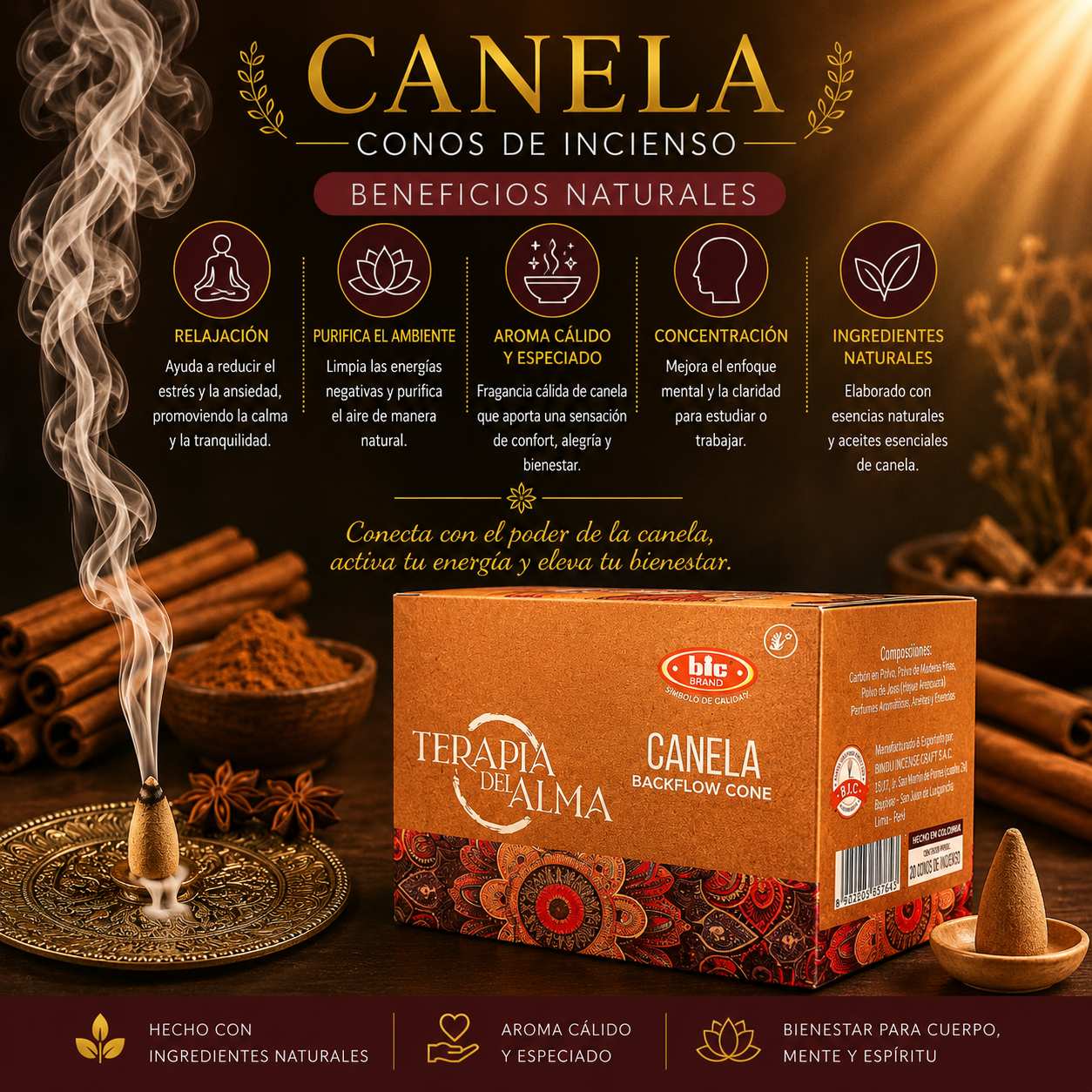 Incienso Bic Cono - Cascada de Canela PPM2.4K
