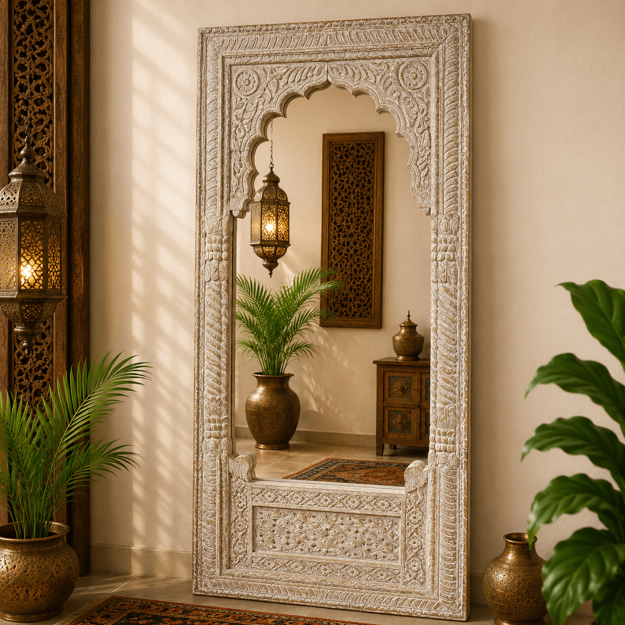 Espejo Palacio Blanco Oriental Vintage - BOUTIQUEDELAINDIA