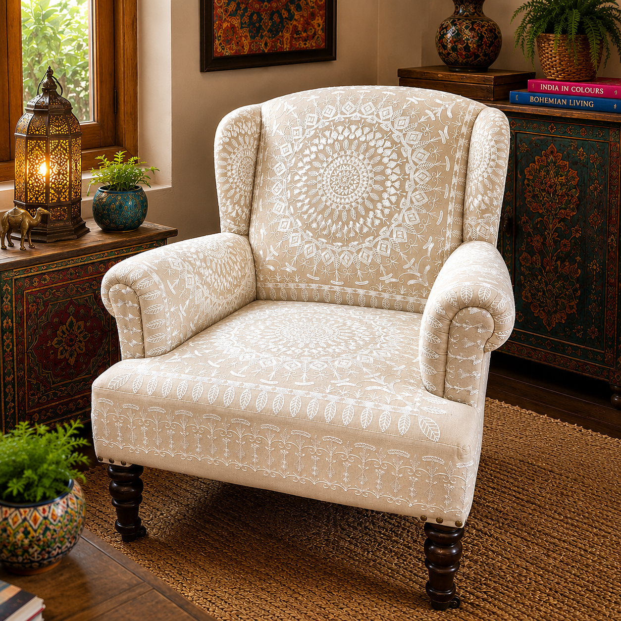 Sofá o Poltrona Elegante con bordados inspirados en mándalas