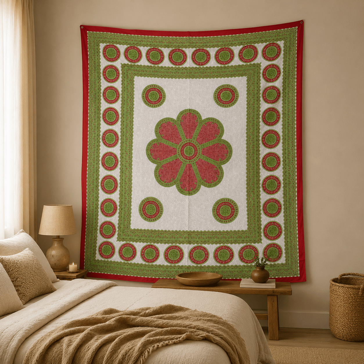 Tapiz Decorativo Floral Ananda Verde Carmesí - BOUTIQUEDELAINDIA