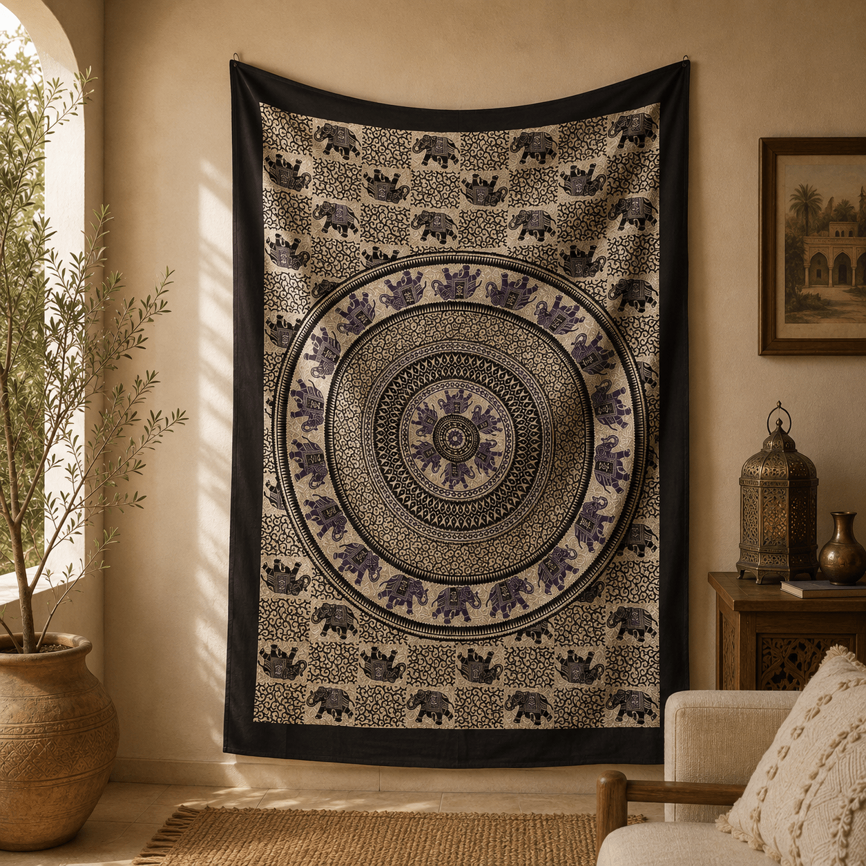 Tapiz Decorativo Mandala Gajendra Amatista - BOUTIQUEDELAINDIA