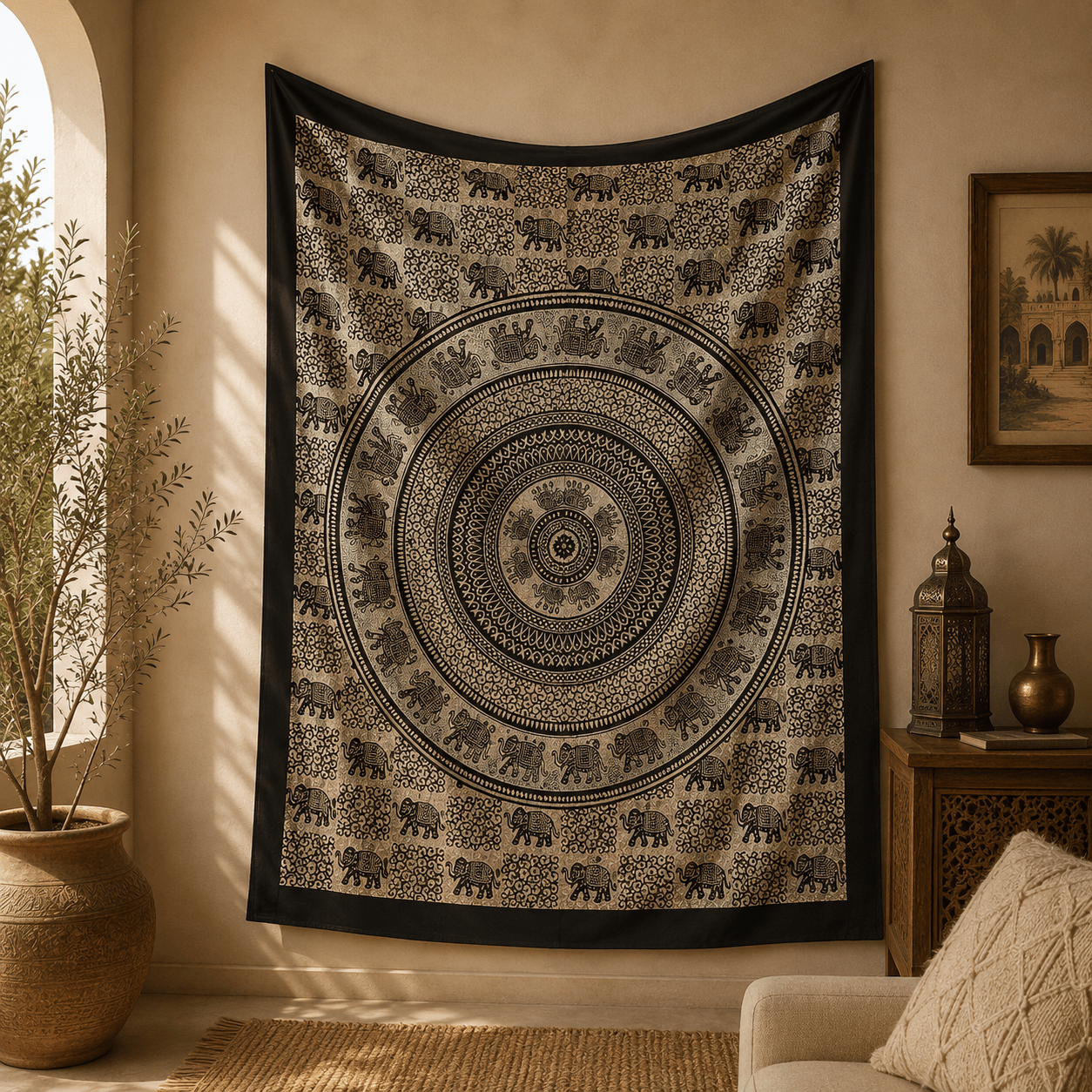 Tela Decorativa Mandala Gajendra Ébano - BOUTIQUEDELAINDIA