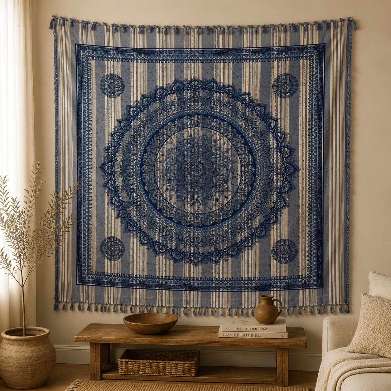 Tapiz Decorativo Mandala Azul Imperial - BOUTIQUEDELAINDIA