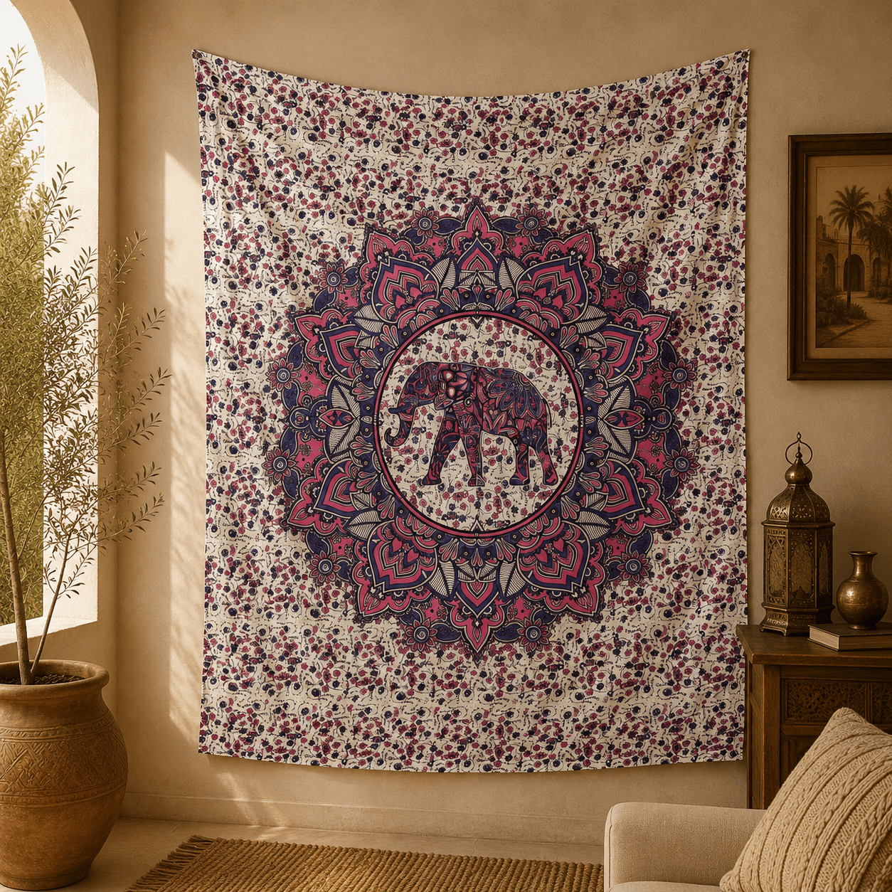 Tela Decorativa Mandala Gajendra Rosa - BOUTIQUEDELAINDIA