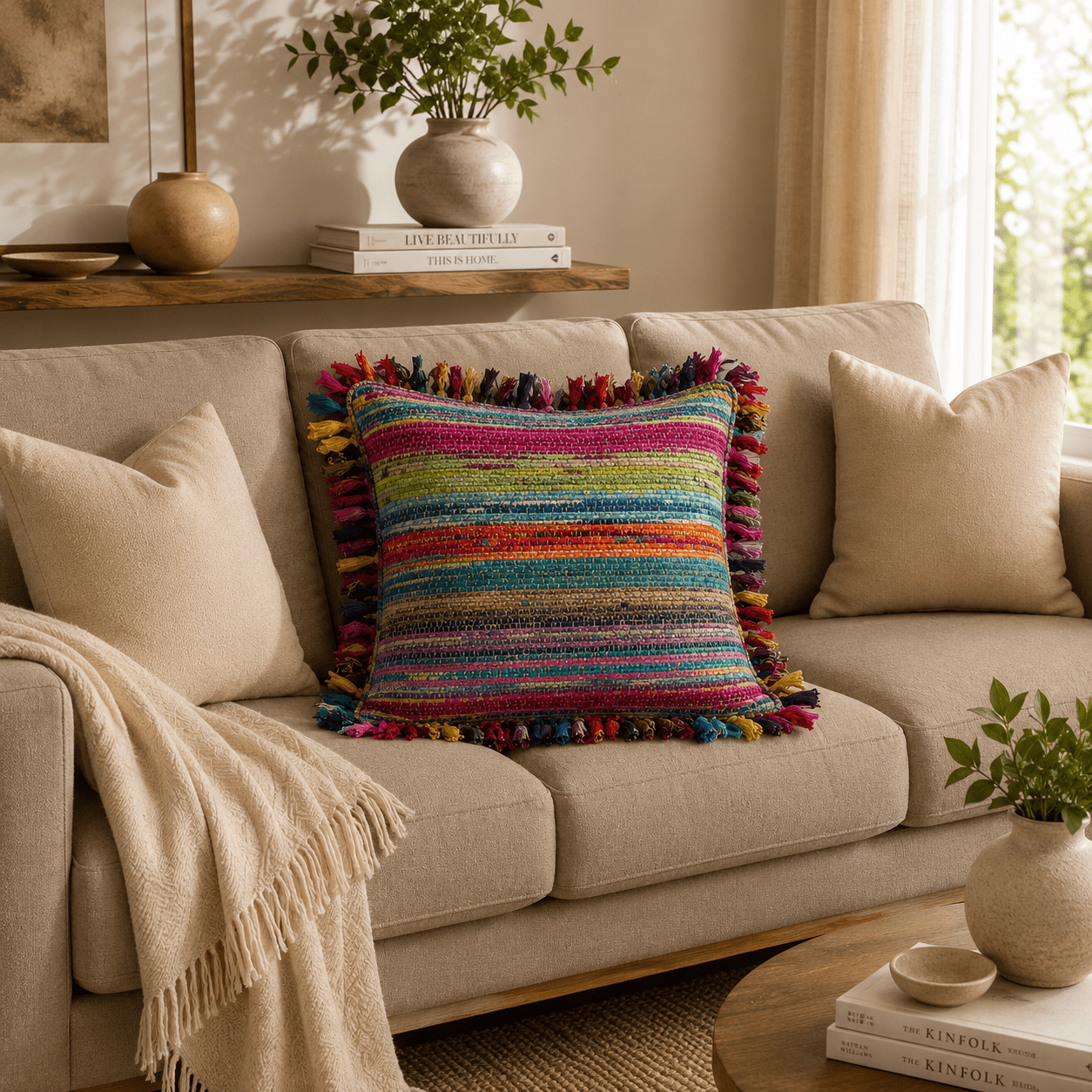 Cojín Durri Arcoíris de la India - BOUTIQUEDELAINDIA