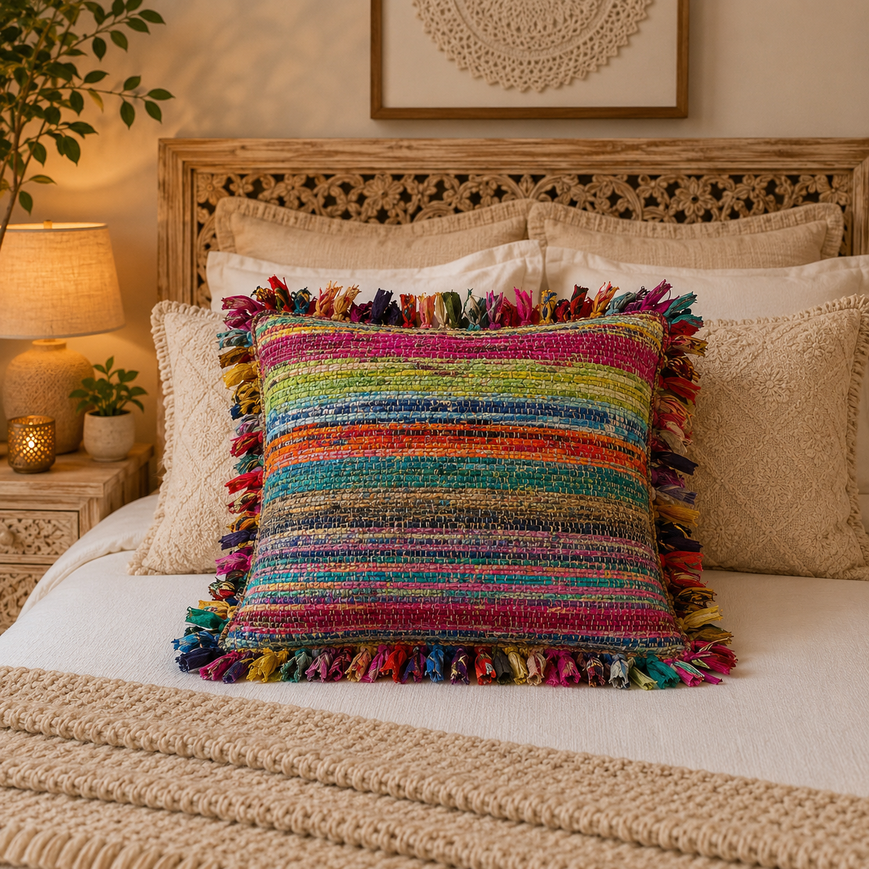 Cojín Durri Arcoíris de la India - BOUTIQUEDELAINDIA