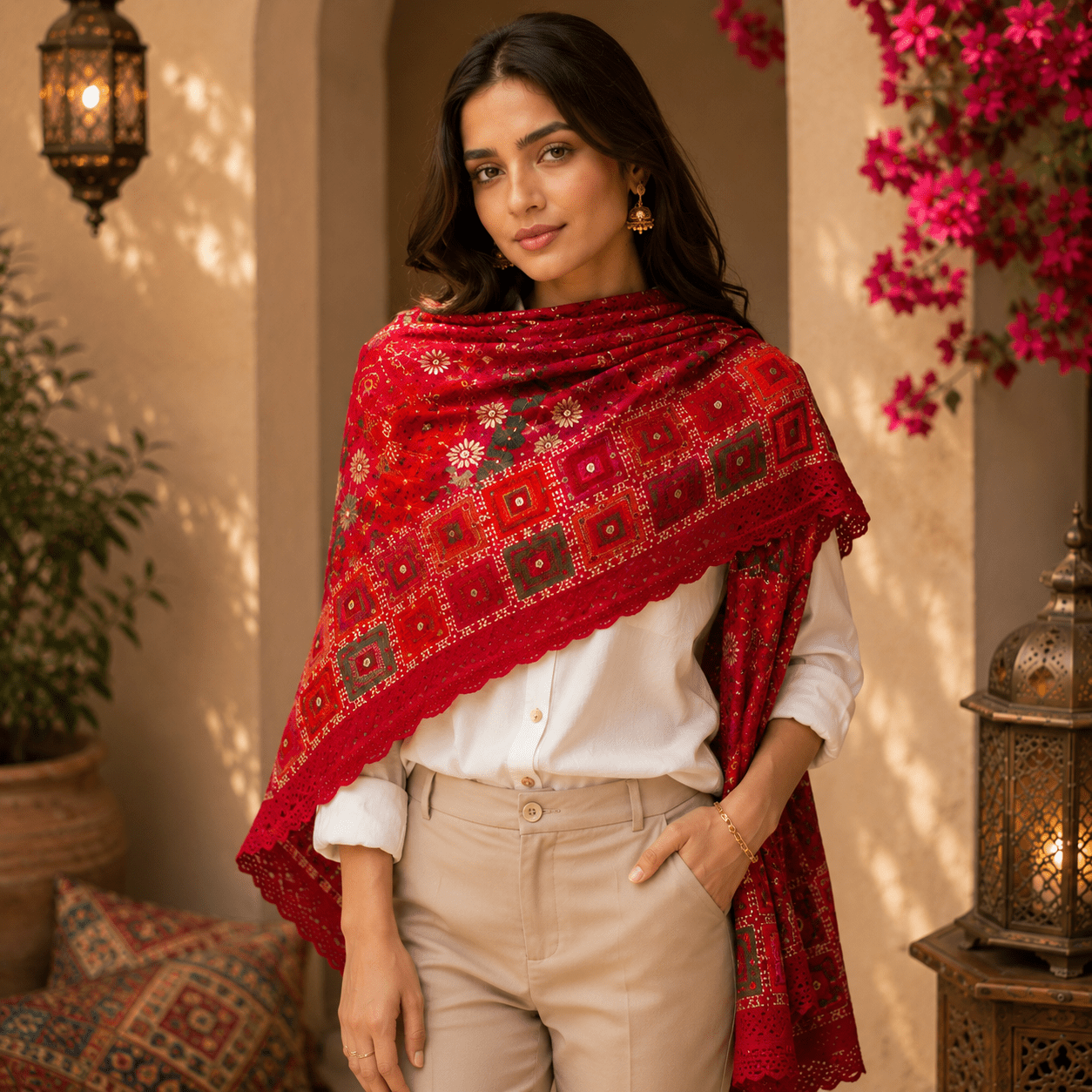 Pashmina Étnica Zafira Rubí - BOUTIQUEDELAINDIA