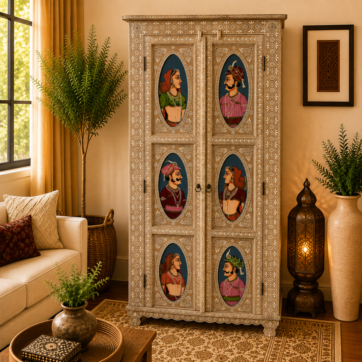Armario artesanal India, armario madera maciza, mueble oriental, pintado a mano, Boutique de la India Colombia.