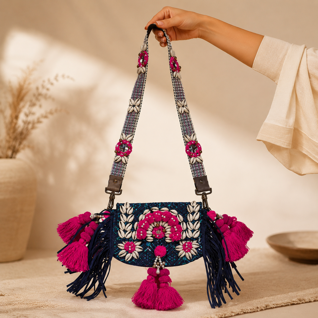 Bolso indio, bolso boho mujer, bordado, bolso con espejos India, cartera Boutique de la India Colombia.