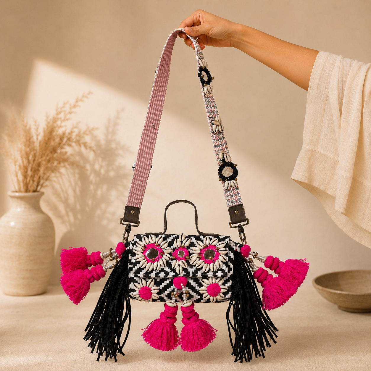 Bolso indio, bolso boho mujer, bordado, bolso con espejos India, cartera Boutique de la India Colombia.