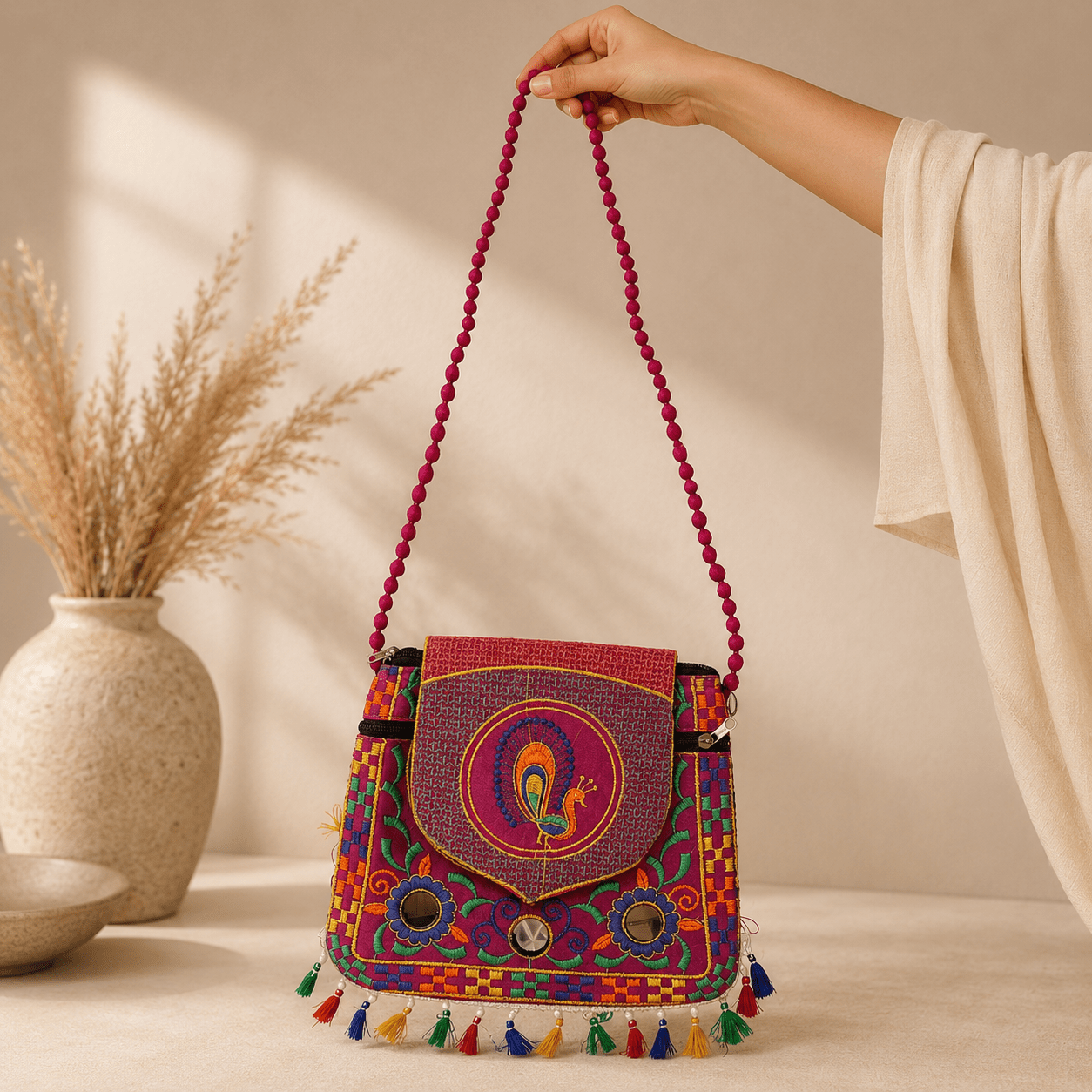 Bolso Pavo Real Violeta Gujarat - BOUTIQUEDELAINDIA