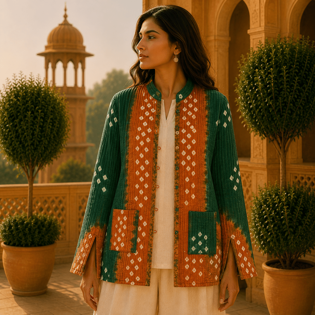 Chaqueta Doble Faz de Seda Jodhpur Tierra - BOUTIQUEDELAINDIA