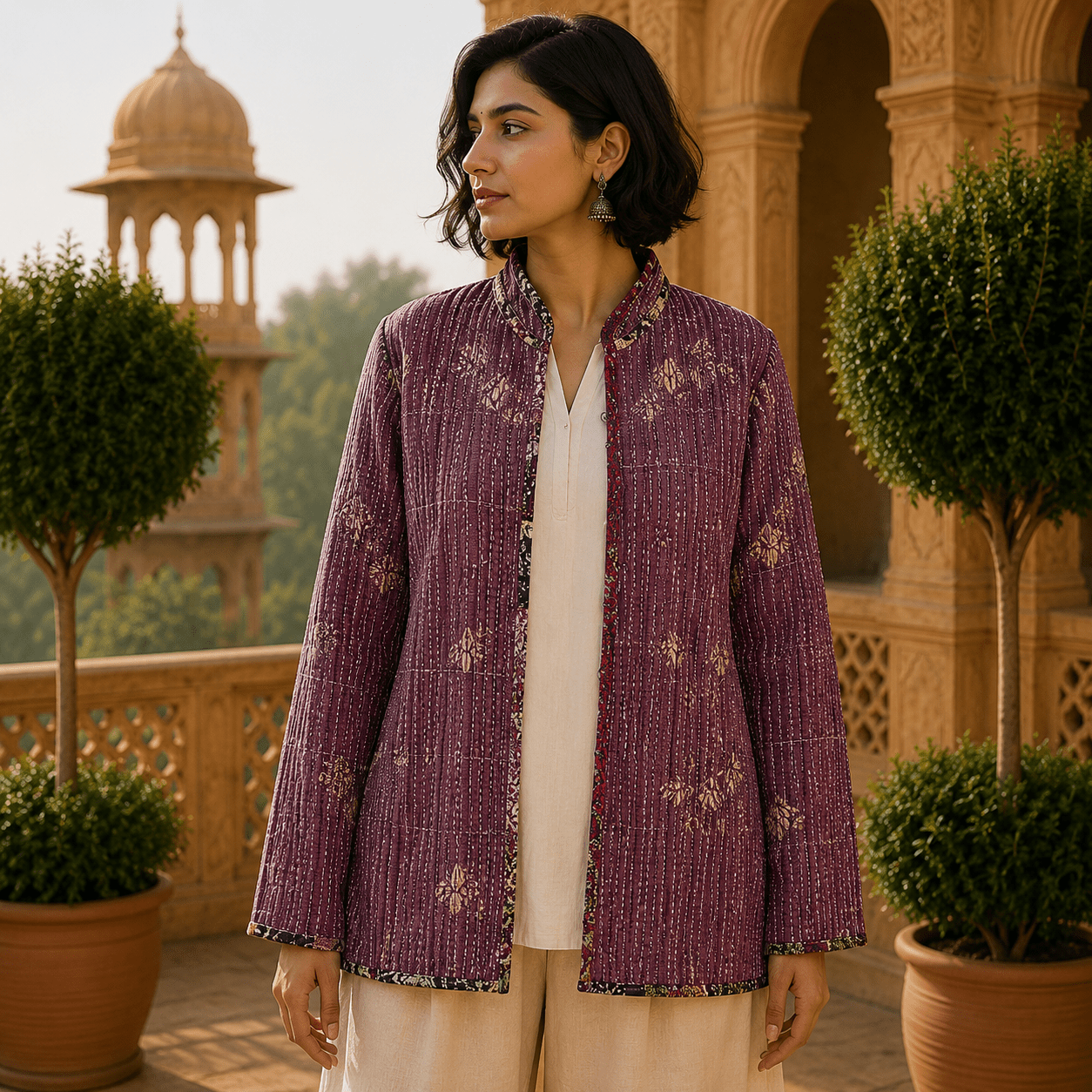 Chaqueta Doble Faz de Seda Varanasi Nocturne - BOUTIQUEDELAINDIA