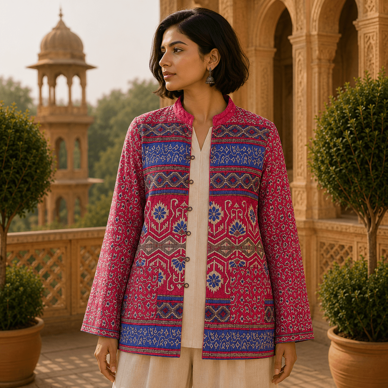 Chaqueta Doble Faz de Seda Vrindavan Garden - BOUTIQUEDELAINDIA