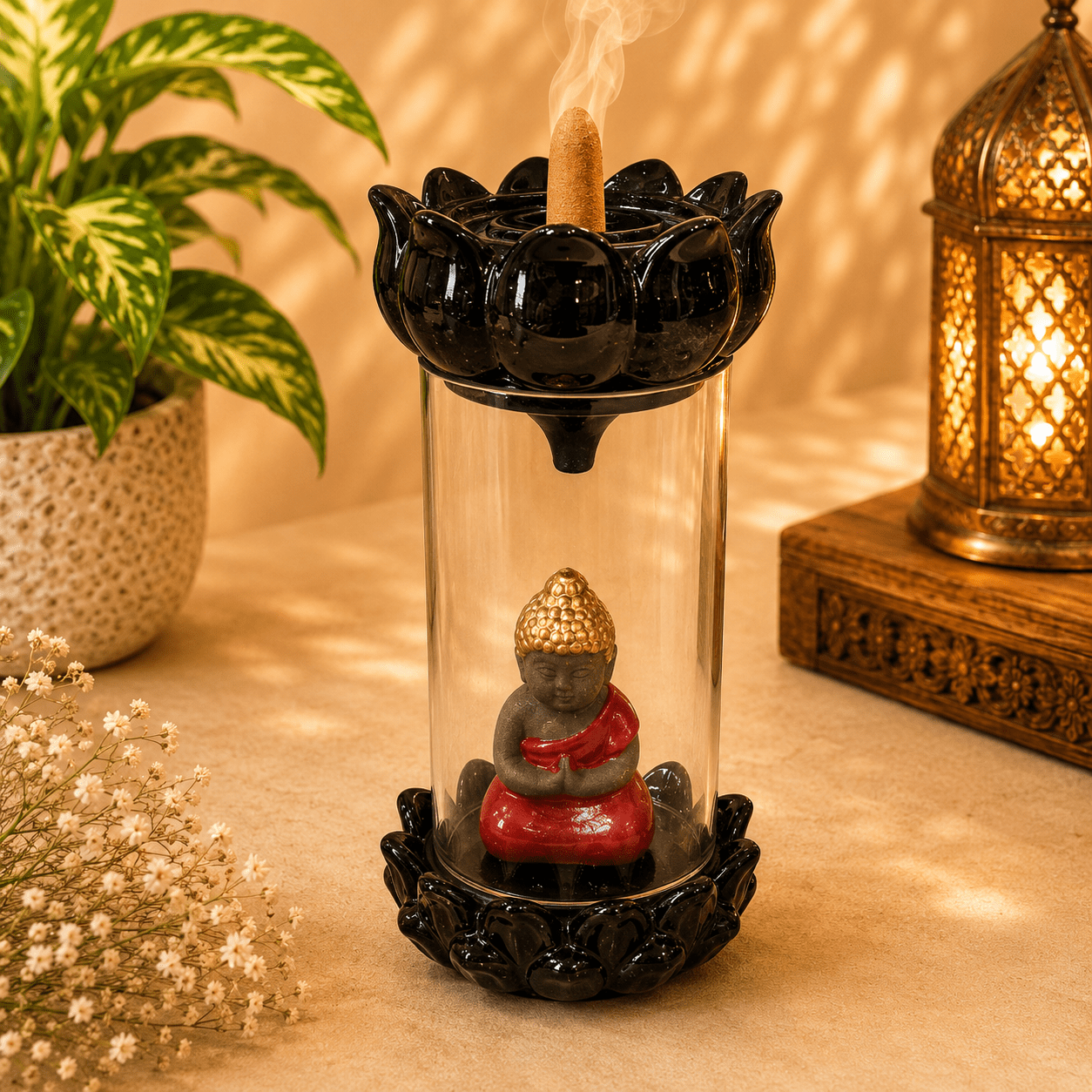 Porta Incienso de Cono con Cascada Buda Rojo - BOUTIQUEDELAINDIA