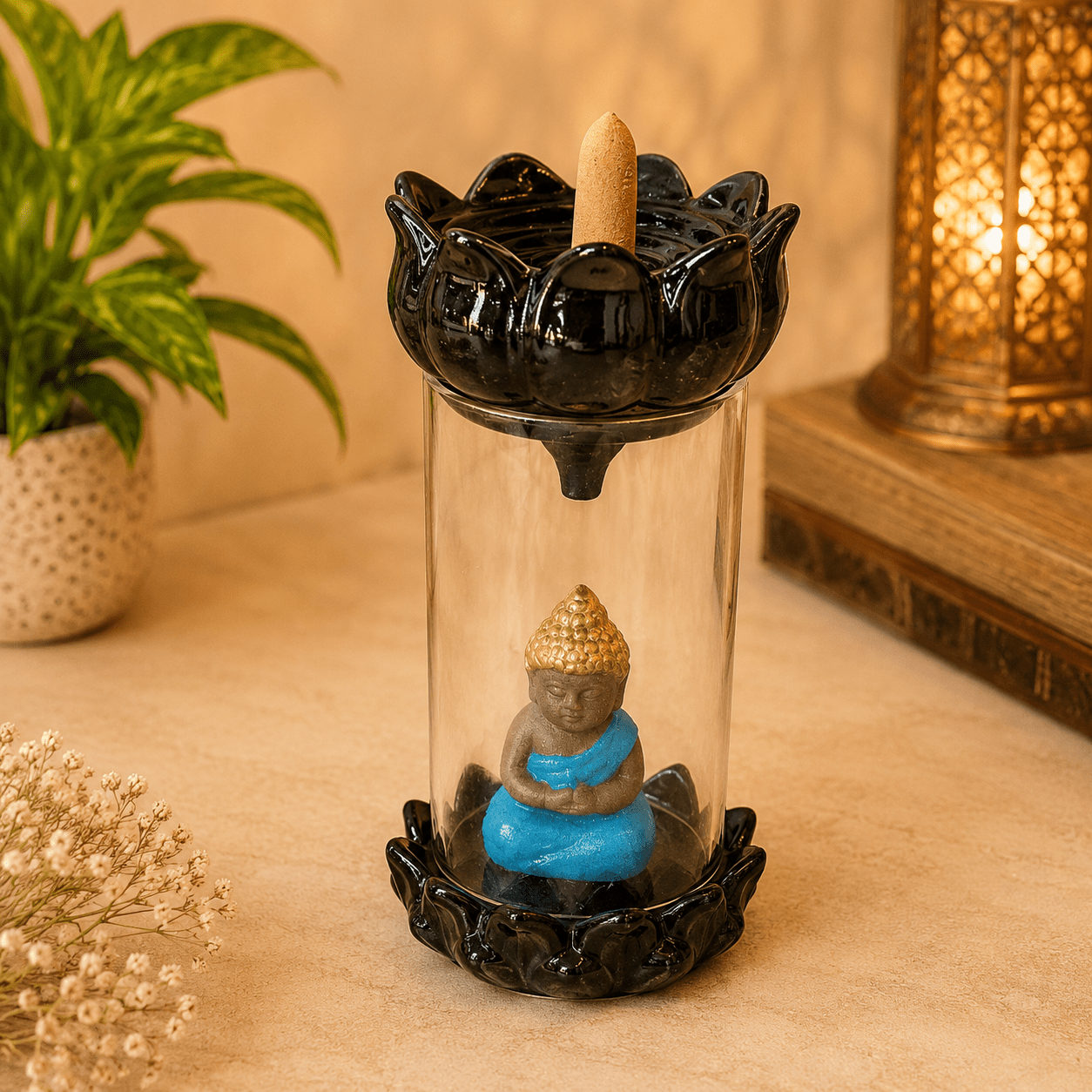 Porta Incienso de Cono con Cascada Buda Azul - BOUTIQUEDELAINDIA