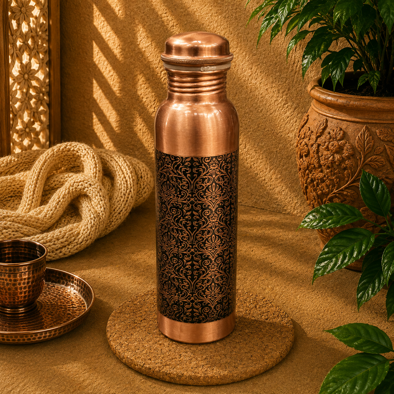 Botella de Cobre Kavya Ornamental - BOUTIQUEDELAINDIAENCOLOMBIA