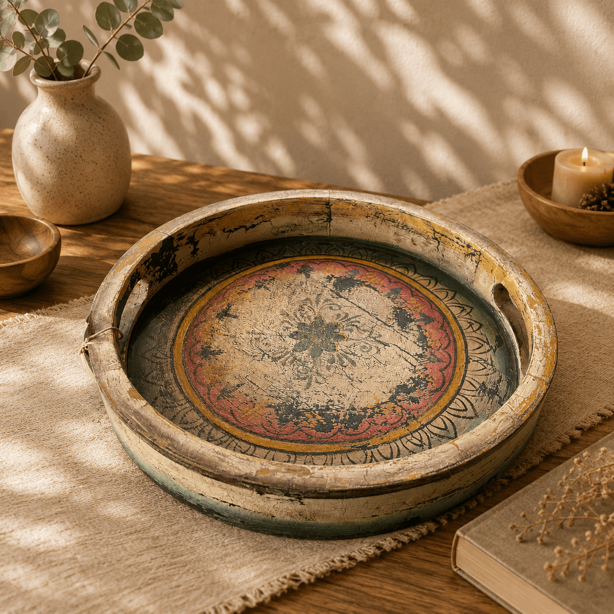 Bandeja Artesanal Mandala Veda Grande - BOUTIQUEDELAINDIA