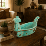 Figura Decorativa Artesanal Shveta Mayura Turquesa Real - BOUTIQUEDELAINDIA