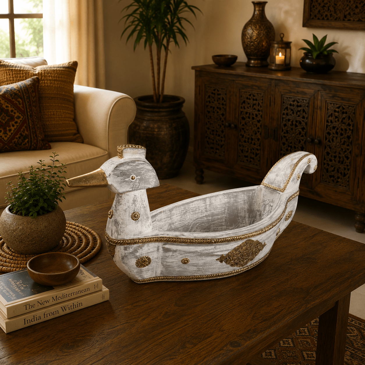 Figura Decorativa Artesanal Shveta Mayura Blanco - BOUTIQUEDELAINDIA