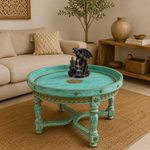 Mesa de Centro Mandala Turquesa y Dorado - BOUTIQUEDELAINDIA