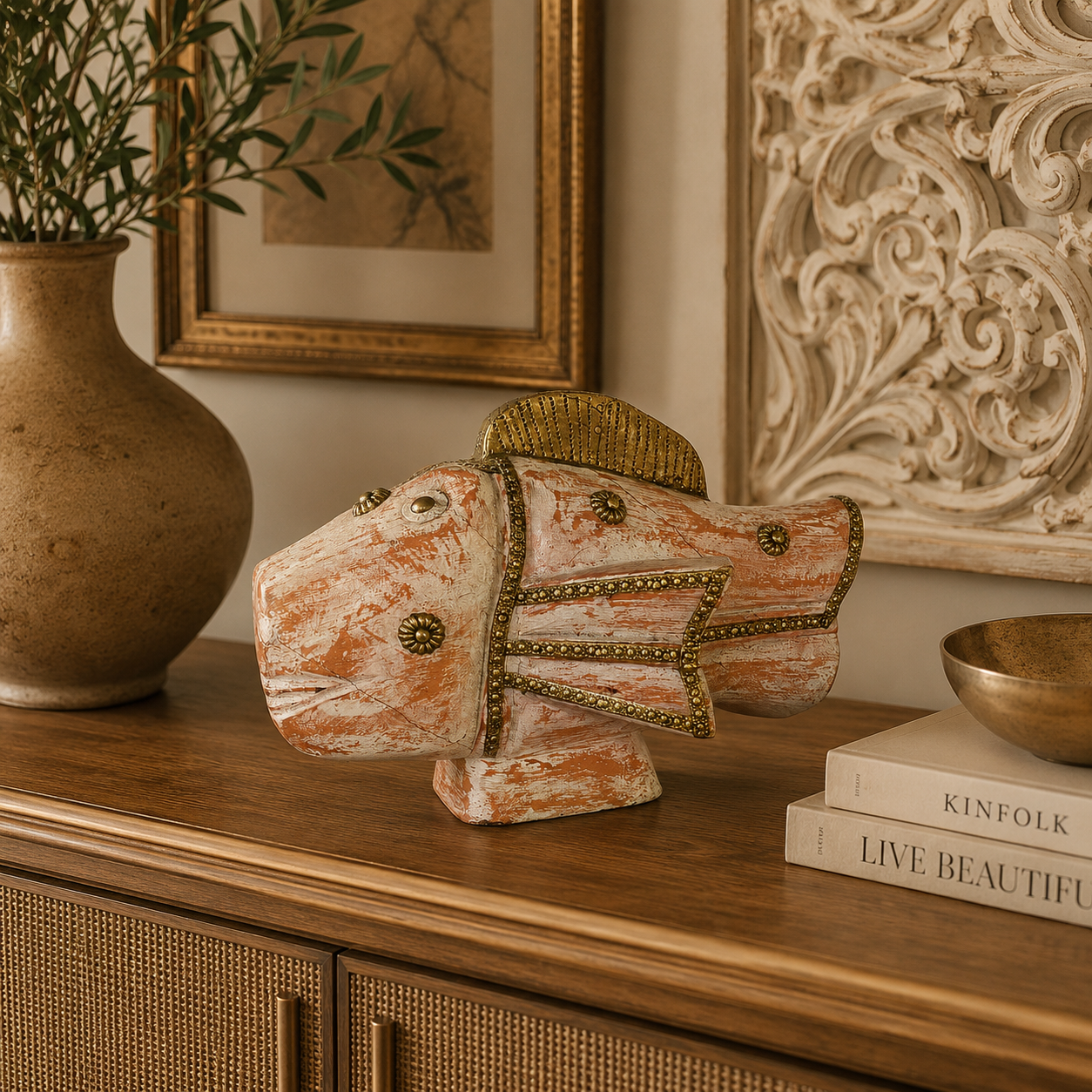 Figura Decorativa Pez Matsya en Madera - BOUTIQUEDELAINDIAENCOLOMBIA